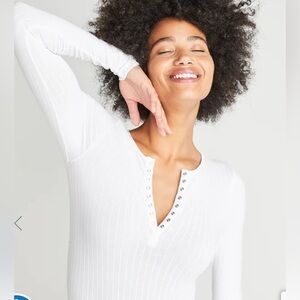 YUMMIE Katrina Henley Long Sleeve Thong Bodysuit - Cotton Rib Seamless NWOT L/XL